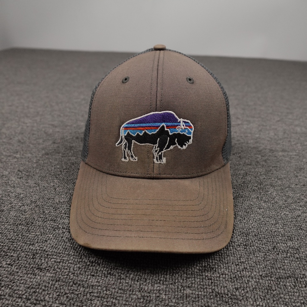 Patagonia Hat Cap Snap Back Mens One Size Brown Mesh Trucker Bison Logo